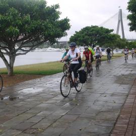 Cyclists on the Bicentennial Park foreshore path, Glebe, 2015