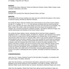 Transcript, Minutes of Council, Aug 1917 [Newtown Municipal Council]