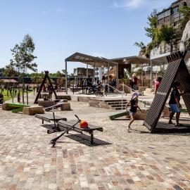 Children playing in Harold Park Playground, Forest Lodge, 2018 