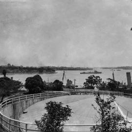 View across Sydney Harbour with Navy ships, Garden Island Sydney, circa 1930