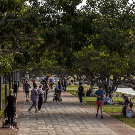 People exercising along Glebe Foreshore during Covid-19 lockdown, Glebe Point Road Glebe, 2021