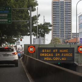 Covid-19 road signage about mandatory 'Stay at Home Orders', South Dowling Street Waterloo, 2021