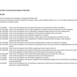 Transcript - Register of letters received by City Engineer, 1854-1855