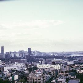 View looking north towards the Sydney Harbour Bridge from St Margaret's Hospital, Surry Hills, 1967