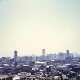 View looking north of Sydney city skyline from St Margaret's Hospital, Surry Hills, 1967