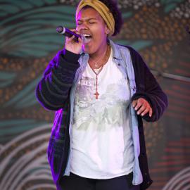 Aiesha Saunders singing at NAIDOC in the City, Hyde Park, 2013