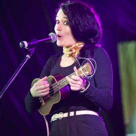 Leah Flannagan playing ukelele at NAIDOC in the City, Hyde Park, 2013