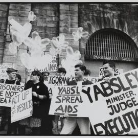 ACT UP demonstration for the provision of condoms to prisoners, Parramatta Gaol Parramatta, 1990