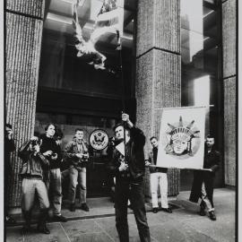 ACT UP flag-burning outside the US Consulate, Martin Place Sydney, 1990