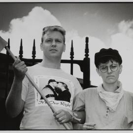 Protesters demonstrating against homophobia, outside courthouse, 1991