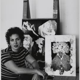 Maree Azzopardi with artworks from PRIDE workshops, 1994