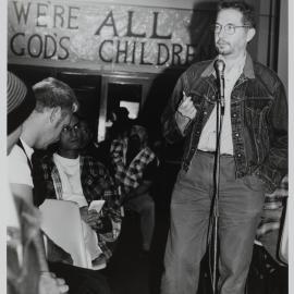 Don Baxter, Gay rights and HIV/AIDS activist, at Poverty Sucks meeting, Darlinghurst, 1993