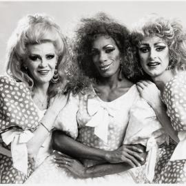 Drag queens Robyn Lee, Legs Galore and Mitzi Macintosh, 1991