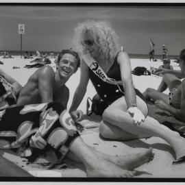 Drag queens promoting safe sex at Tamarama Beach, 1993