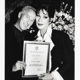 Ron Handley as Fanny Farquhar receives a Bobby Goldsmith Foundation award, Oxford Street Darlinghurst, 1993