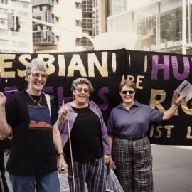 Lesbian rights activists at International Women's Day march, George Street Sydney, 1998