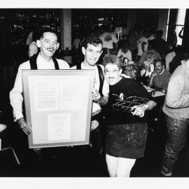 Carole Ann King with her award at Lizard Lounge, Oxford Street Darlinghurst, 1994