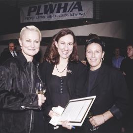 Christine Manfield and Margie Harris at People Living With HIV/AIDS NSW celebrity shoe auction, 1999