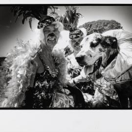 Ronnie, Jacques and their dog, Mardi Gras Fair Day, Jubilee Park Glebe, 1993
