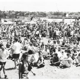 Crowds at the stalls during Mardi Gras Fair Day, Jubilee Park Glebe, 1994