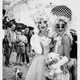 Drag queens, Maude and Marsha, Mardi Gras Fair Day, Jubilee Park Glebe, 1995