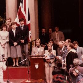 Torvill and Dean receiving keys to the City, Sydney Town Hall, George Street Sydney, 1984