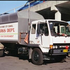 South Sydney City Council Parks Department truck at Epsom Road depot Zetland, 1989