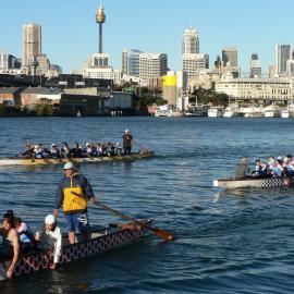 View looking east of dragon boat training, Blackwattle Bay, 2007