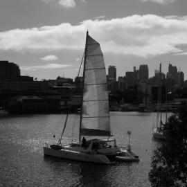 Catamaran 'Rendezvous' with sail up, Blackwattle Bay, 2008