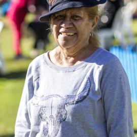 Woman wearing a 'deadly' hat, NAIDOC In The City, Hyde Park, 2014