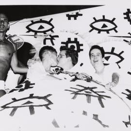 Kissing in Bed on the Pride Lesbian Gay Community Group float, Sydney Gay and Lesbian Mardi Gras Parade, 1992