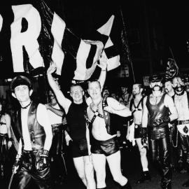 Leather pride marchers, Sydney Gay and Lesbian Mardi Gras Parade, Oxford Street Darlinghurst, 1994