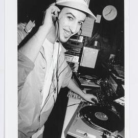 Lance Leopard at a turntable, Flinders Hotel, Flinders Street Darlinghurst, 1995