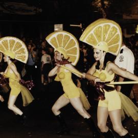 Lesbian marching lemons, Sydney Gay and Lesbian Mardi Gras Parade, Oxford Street, Darlinghurst, 1997