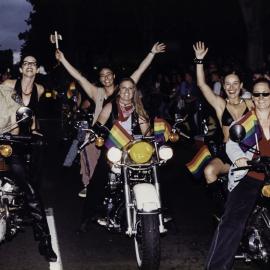 Dykes on Bikes, Sydney Gay and Lesbian Mardi Gras parade, Oxford Street Darlinghurst, 1998