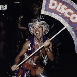 Disco-Tex entrant, Sydney Gay and Lesbian Mardi Gras parade, Oxford Street Darlinghurst, 1998