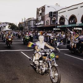 Dykes on Bikes in Sydney Gay and Lesbian Mardi Gras Parade, Flinders Street Darlinghurst, 1999