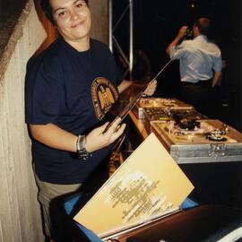 DJ at Mardi Gras Festival Club, Seymour Centre, City Road Chippendale, 2000