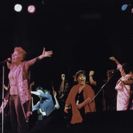 Helen Reddy and Julie McCrossin at Celebration of the Female voice concert held in Centennial Park, 2000