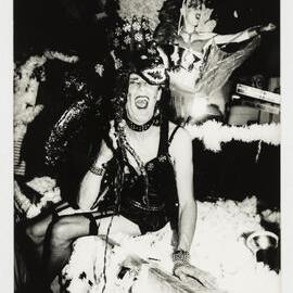 Drag queens on a float in Sydney Gay and Lesbian Mardi Gras Parade, Oxford Street Darlinghurst, 1993