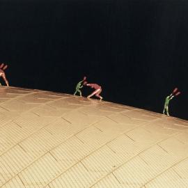 Aerial performers on shell of Sydney Opera House during New Years Eve, Bennelong Point Sydney, 1999