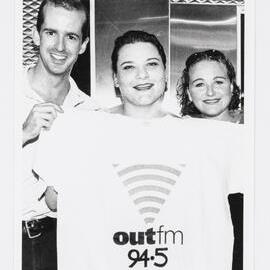 Samantha Leith promoting Out FM radio station, 1988