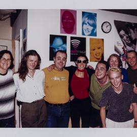 Out FM radio team members with Dannii Minogue, 1999