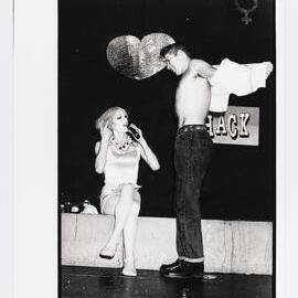 Drag queen Cindy Pastel with Mr Sugar Shack Contestant, 1990