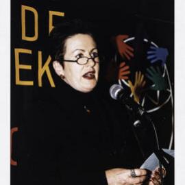 Lord Mayor Clover Moore speaks at the PRIDE party launch for Pride Week, 2002