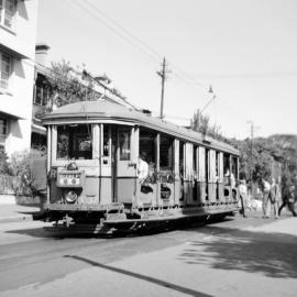 Approaching the tram terminus, Glebe Point Road near Cotter Lane Glebe, 1958