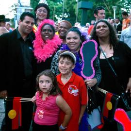 Aiden Ridgeway, First Nations group of friends, Elizabeth Street, pre Mardi Gras Parade, 2015