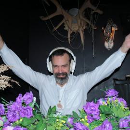 Johnny behind the booth playing the tunes at the Bearded Tit, Regent Street Redfern, 2017