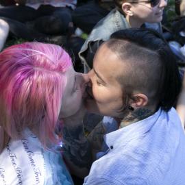 Women kissing on Sydney Gay and Lesbian Mardi Gras Fair Day, no date