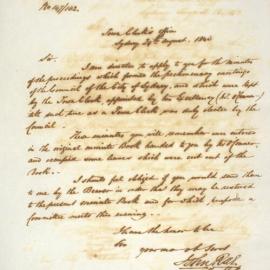 Letter - Request for minutes of proceedings of preliminary meetings of Council, 1843